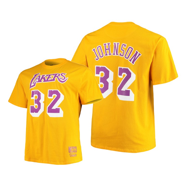 Men's Los Angeles Lakers Magic Johnson #32 NBA Super Retired Hardwood Classics Gold Basketball T-Shirt WND0083UP